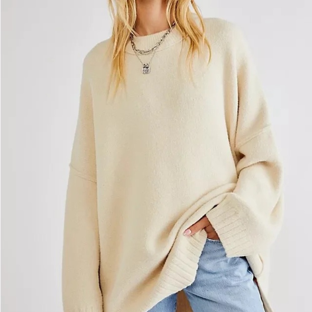 Free People Cream Crew Neck Sweater